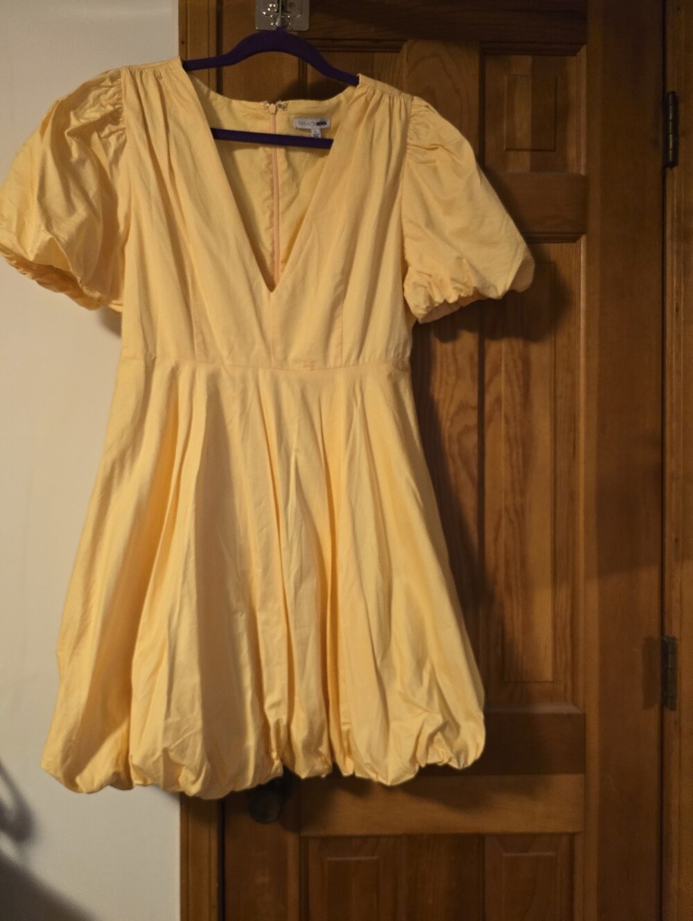 Fashion Nova Yellow Puff Sleeve Bubble Hem Dress Size Large